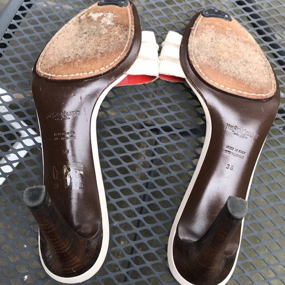 Yves Saint Laurent Slide kitten Heels sandals Authentic white and red - Picture 3 of 4